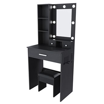 Trikiousd Vanity Set wUpholstered Stool, Compact Dressing Table Desk for Small Bedrooms