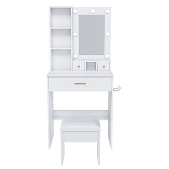 Trikiousd Vanity Set wUpholstered Stool, Compact Dressing Table Desk for Small Bedrooms