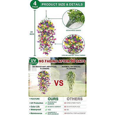 4pcs 31”Artificial Hanging Petunias Eucalyptus UV Resistant Outdoor Indoor