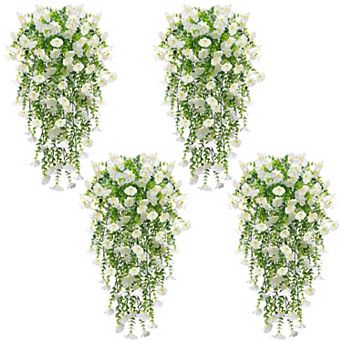 4 pc 31”Artificial Hanging Petunias Eucalyptus UV Resistant Outdoor Indoor