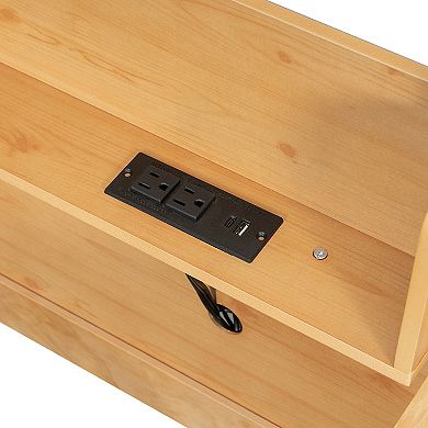 Trikiousd Queen Over Queen Wooden Floor Bunk Bed w/USB Ports, Built-in Storage Shelves