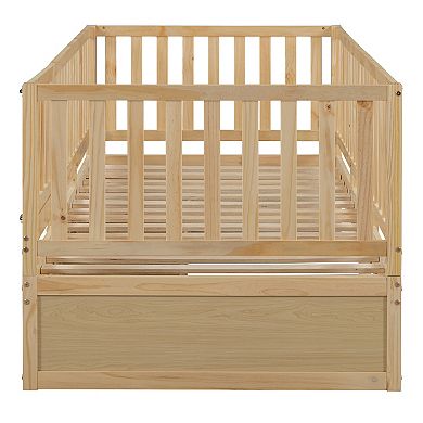 Trikiousd Twin Size Wood Daybed Convertible to 2 Separate Floor Beds with 2 Drawers