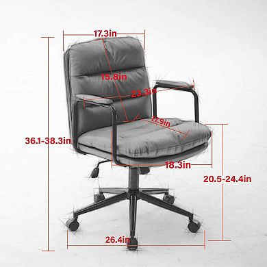 Trikiousd Mid Back PU Leather Office Chair with Recline and Swivel