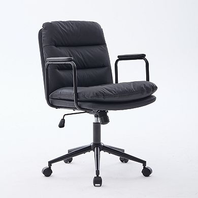 Trikiousd Mid Back PU Leather Office Chair with Recline and Swivel