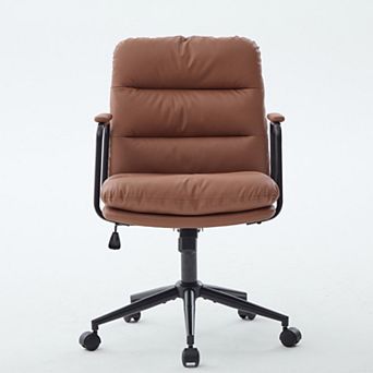 Trikiousd Mid Back PU Leather Office Chair with Recline and Swivel