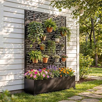 Trikiousd Trellis Planter Box Weather Resistance Metal Raised Garden Bed