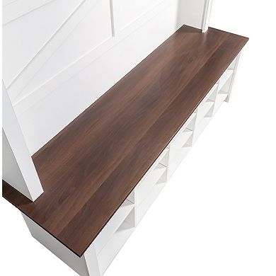 Trikiousd Wood Hall Tree Entryway Shoe Bench with 16 Open Compartments & Adjustable Shelves
