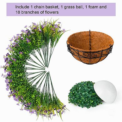 Artificial Hanging Flowers Basket Coconut Lining Outdoor Garden Patio Porch