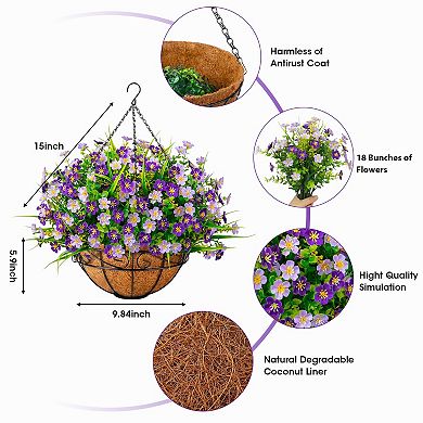 Artificial Hanging Flowers Basket Coconut Lining Outdoor Garden Patio Porch