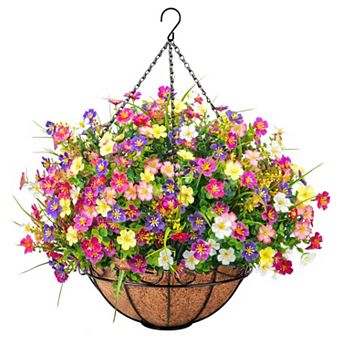 Artificial Hanging Flowers Basket Coconut Lining Outdoor Garden Patio Porch
