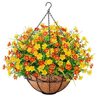 Artificial Hanging Flowers Basket Coconut Lining Outdoor Garden Patio Porch