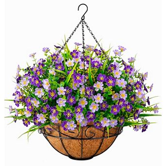 Artificial Hanging Flowers Basket Coconut Lining Outdoor Garden Patio Porch