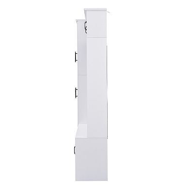 Trikiousd Modern Hall Tree 4-in-1 Entryway Bench w/ Cabinets, 4 Coat Hooks & Adjustable Shelf