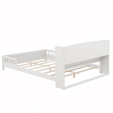 Trikiousd Wood Full Low Profile Bed Kids Platform Bed Montessori Bed w/ Removable Guardrails