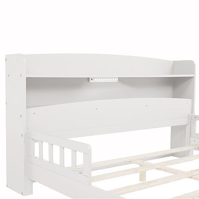 Trikiousd Wood Full Low Profile Bed Kids Platform Bed Montessori Bed w/ Removable Guardrails