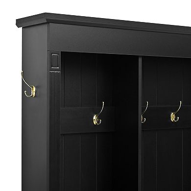 Trikiousd LED Entryway Hall Tree Storage Organizer with 9 Hooks, 3 Flip-Down Cabinets & Bench