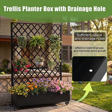Trikiousd Raised Garden Bed Planter with Trellis, Movable Planter Box with Wheels