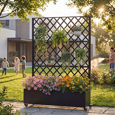 Trikiousd Raised Garden Bed Planter with Trellis, Movable Planter Box with Wheels