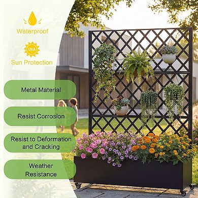 Trikiousd Raised Garden Bed Planter with Trellis, Movable Planter Box with Wheels