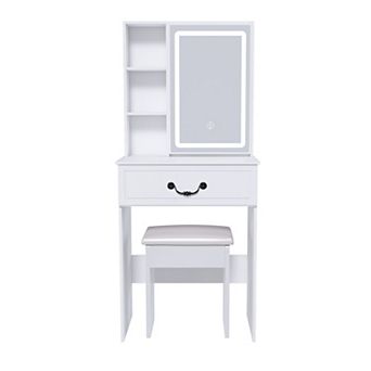 Trikiousd Small Vanity Set Includes Dressing Table and Padded Stool, 2 pc Make-up Vanity Desk