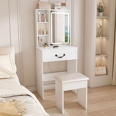 Trikiousd Small Vanity Set Includes Dressing Table and Padded Stool, 2-Piece Make-up Vanity Desk