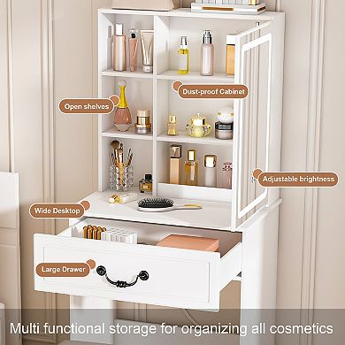 Trikiousd Small Vanity Set Includes Dressing Table and Padded Stool, 2-Piece Make-up Vanity Desk
