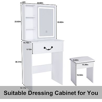 Trikiousd Small Vanity Set Includes Dressing Table and Padded Stool, 2-Piece Make-up Vanity Desk
