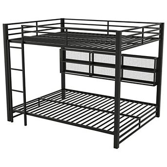 Trikiousd LED Bunk Bed Metal Bed Frame with Storage Cabinets & Guardrails for Kids/Adults