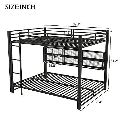 Trikiousd LED Bunk Bed Metal Bed Frame with Storage Cabinets & Guardrails for Kids/Adults