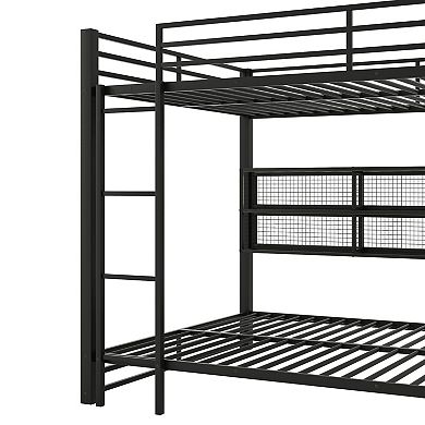 Trikiousd LED Bunk Bed Metal Bed Frame with Storage Cabinets & Guardrails for Kids/Adults