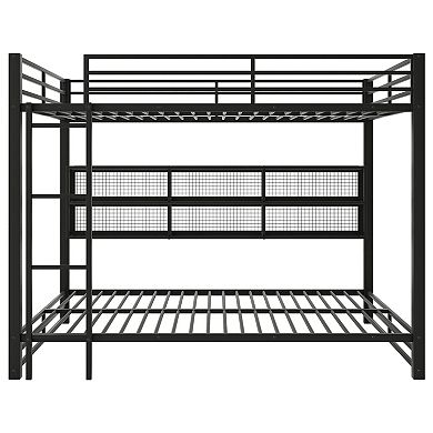 Trikiousd LED Bunk Bed Metal Bed Frame with Storage Cabinets & Guardrails for Kids/Adults