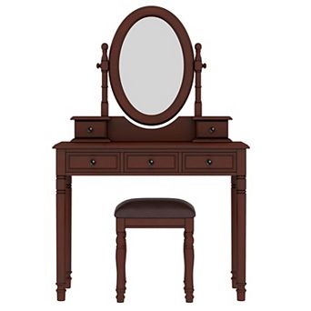 Trikiousd Vintage Vanity Desk Set with Mirror, Wooden Dressing Table and Stool Set for Bedroom