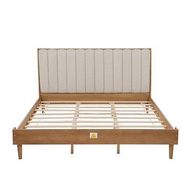 Trikiousd King Size Wood Platform Bed with Velvet Upholstered Piano Keys Headboard
