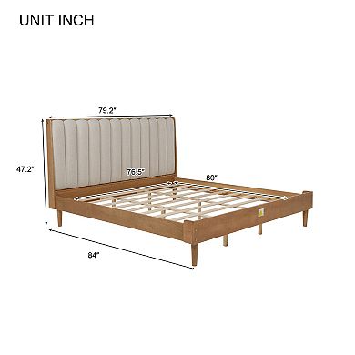 Trikiousd King Size Wood Platform Bed with Velvet Upholstered Piano Keys Headboard