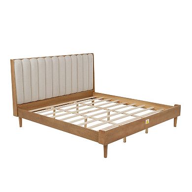 Trikiousd King Size Wood Platform Bed with Velvet Upholstered Piano Keys Headboard