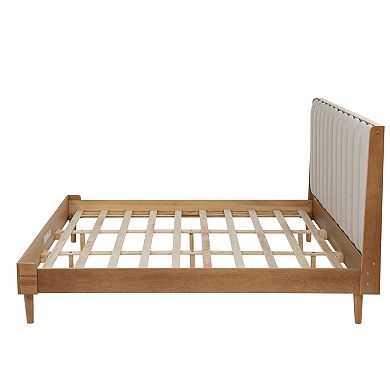 Trikiousd King Size Wood Platform Bed with Velvet Upholstered Piano Keys Headboard