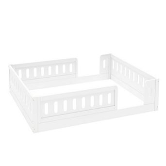 Trikiousd Montessori Floor Bed with Guardrails Full Solid Wood Bed Frame