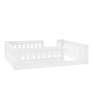 Trikiousd Montessori Floor Bed with Guardrails Full Solid Wood Bed Frame