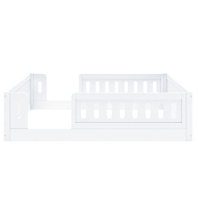Trikiousd Montessori Floor Bed with Guardrails Full Solid Wood Bed Frame