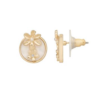 LC Lauren Conrad Gold Tone Stud Earrings with Raised Delicate Flowers
