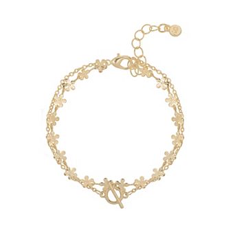 LC Lauren Conrad Gold Tone Toggle & Flower Chain Multi Strand Bracelet