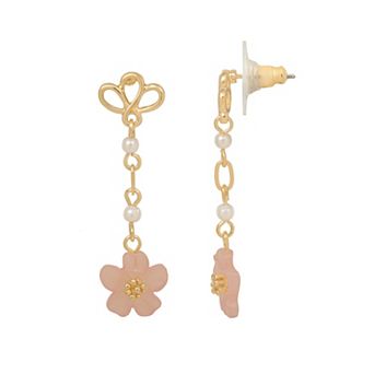 LC Lauren Conrad Gold Tone Petals & Simulated Pearls Drop Earrings