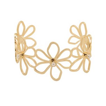 LC Lauren Conrad Gold Tone Pearled Blossom Cuff Bracelet