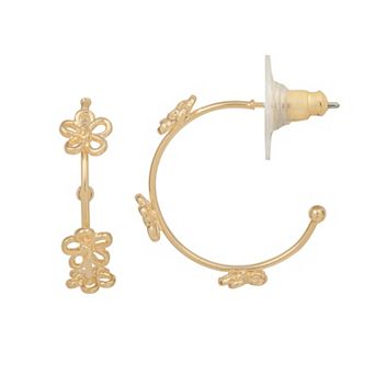 LC Lauren Conrad Gold Tone Delicate Station Flower Hoop Earrings