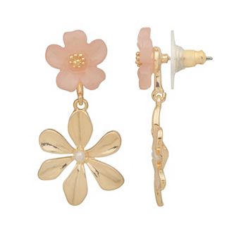 LC Lauren Conrad Gold Tone Double Blossom Drop Earrings