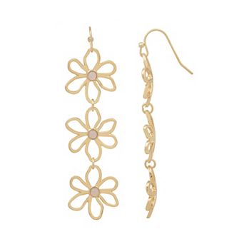 LC Lauren Conrad Gold Tone Triple Flower Drop Earrings