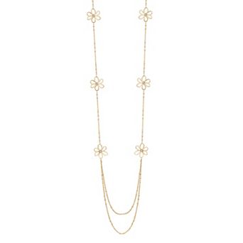 LC Lauren Conrad Gold Tone Blooming Flowers Long Necklace