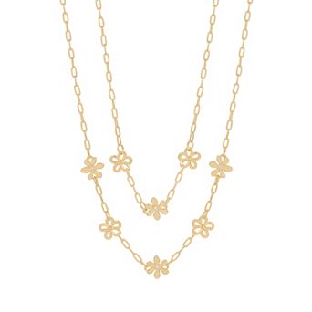 LC Lauren Conrad Gold Tone Multi Row Flower Blooms Short Layered Necklace