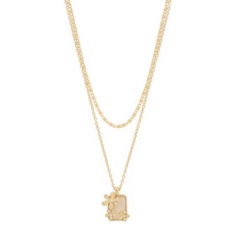 LC Lauren Conrad Gold Tone Raised Delicate Flowers Pendant Multi Row Layered Necklace