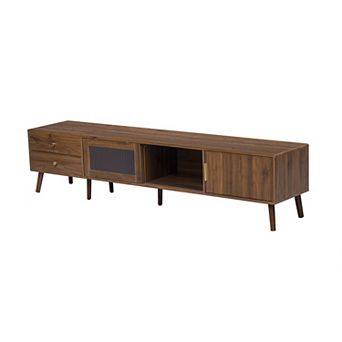 Trikiousd Waveform Glass TV Stand with Drawers and Storage for 80-Inch TV